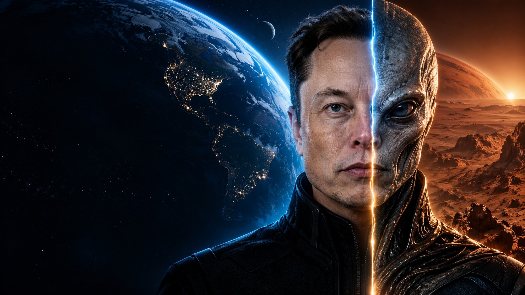 X standing between Earth and Mars